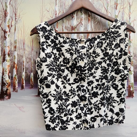 Vintage Black and White Floral Blouse - Picture 4 of 5